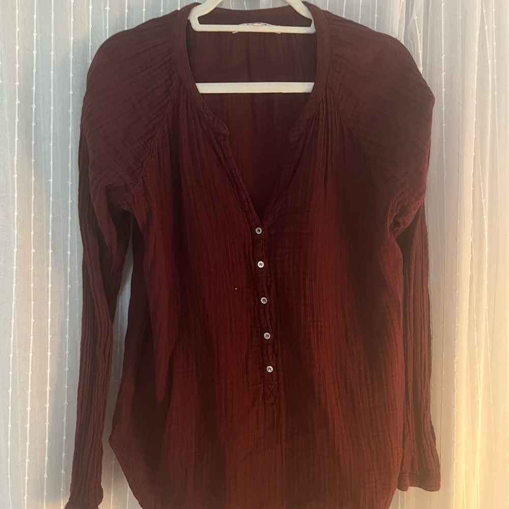 XiRENA Deep Red Long Sleeve Blouse